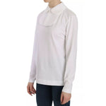 Dolce & Gabbana White Cotton Longsleeve Collared Blouse featuring a classic design with logo details over a model wearing jeans.