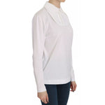 Dolce & Gabbana White Cotton Longsleeve Collared Blouse with logo detail, 100% cotton, shown on model, elegant Italian fashion top.