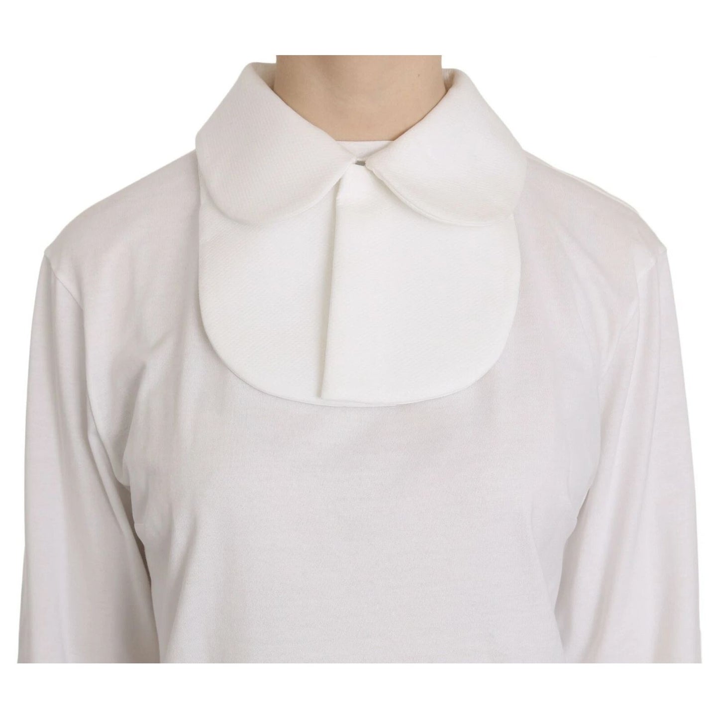 Dolce & Gabbana White Cotton Longsleeve Collared Blouse featuring logo details and elegant Italian design.