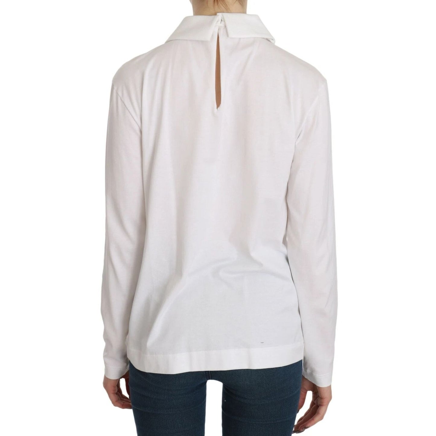 Back view of Dolce & Gabbana White Cotton Longsleeve Collared Blouse, featuring long sleeves and tailored fit, made in Italy.