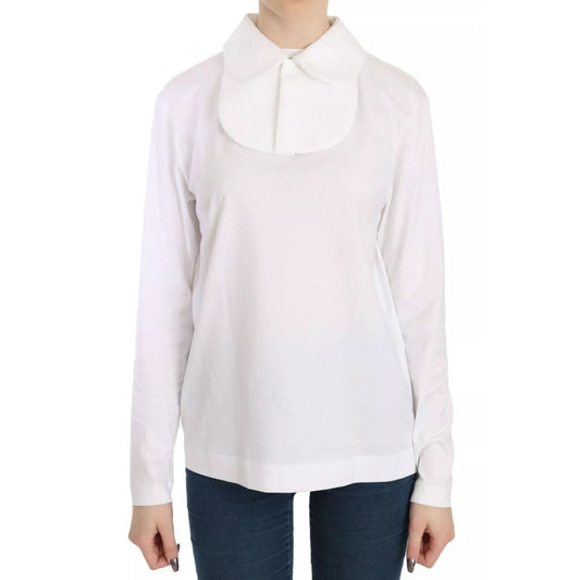 Dolce & Gabbana White Cotton Longsleeve Collared Blouse with tags, 100% authentic, long sleeve, collared polo top, made in Italy.