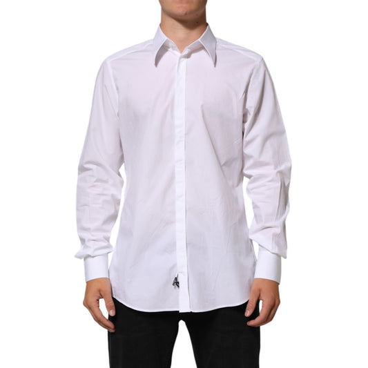 Dolce & Gabbana White Cotton MARTINI Men Formal Dress Shirt, slim fit, long sleeve, for business or special events, classic collar.