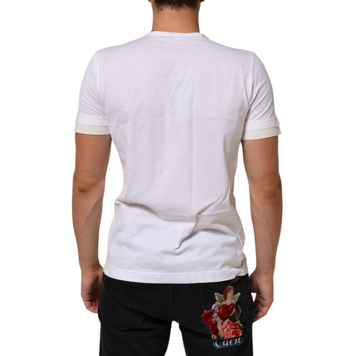 Dolce & Gabbana White Cotton Pocket Crew Neck Men Tee T-shirt
