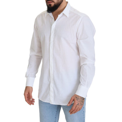 Dolce & Gabbana White Cotton Slim Fit Formal Dress GOLD Shirt
