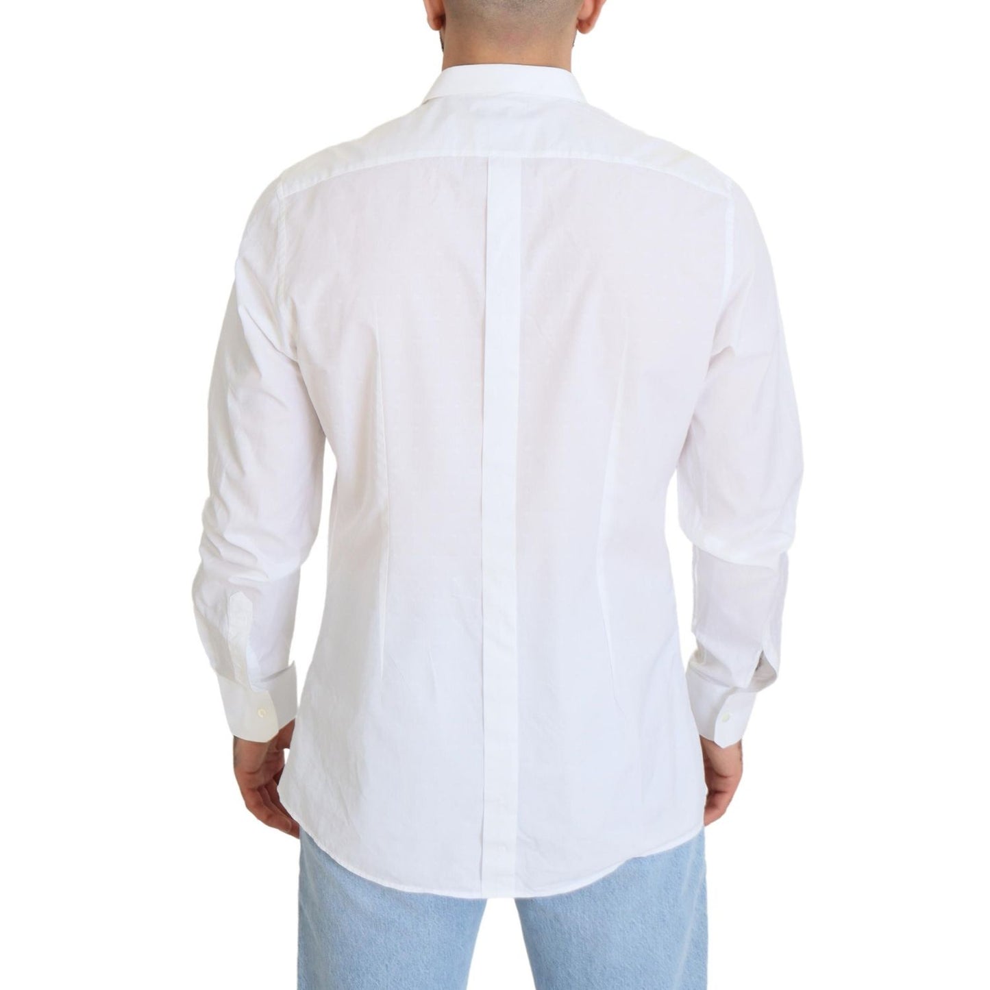 Dolce & Gabbana White Cotton Slim Fit Formal Dress GOLD Shirt