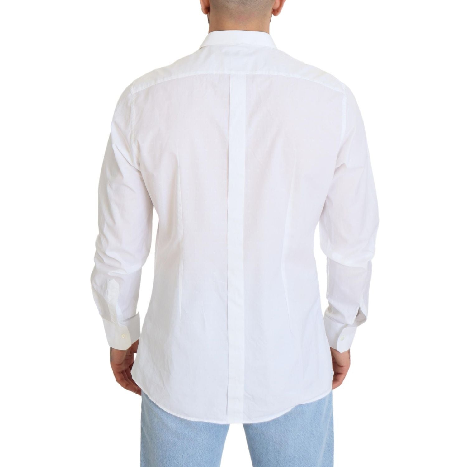 Dolce & Gabbana White Cotton Slim Fit Formal Dress GOLD Shirt