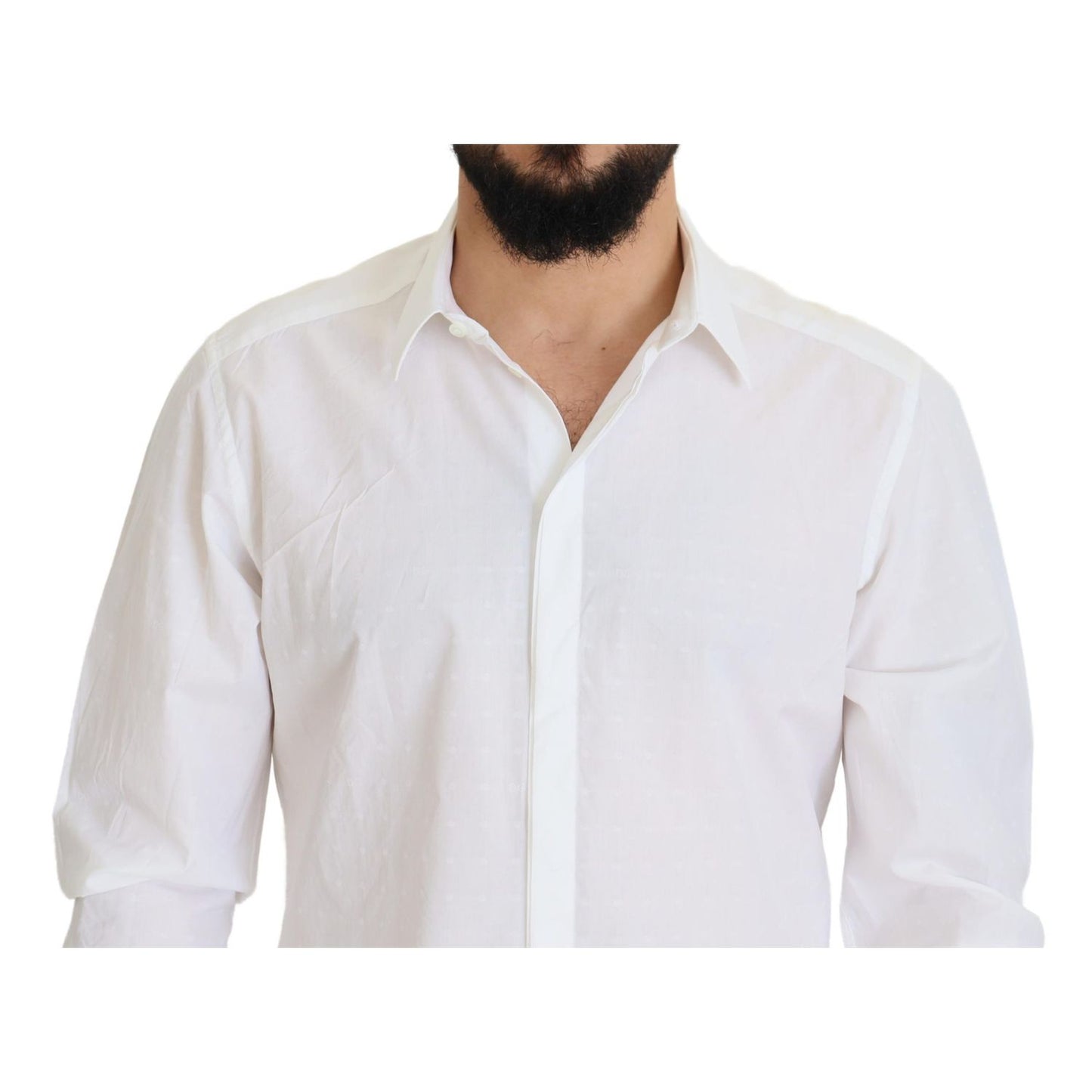 Dolce & Gabbana White Cotton Slim Fit Formal Dress GOLD Shirt