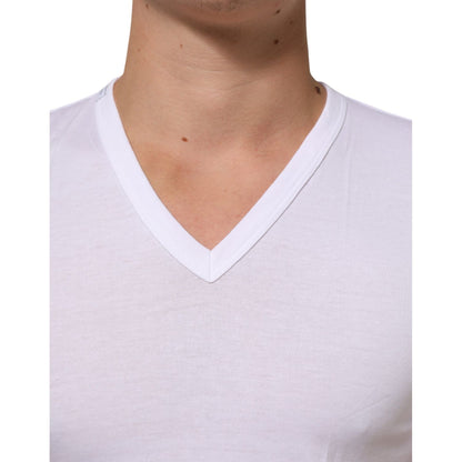Dolce & Gabbana White Cotton V-Neck Short Sleeves T-shirt