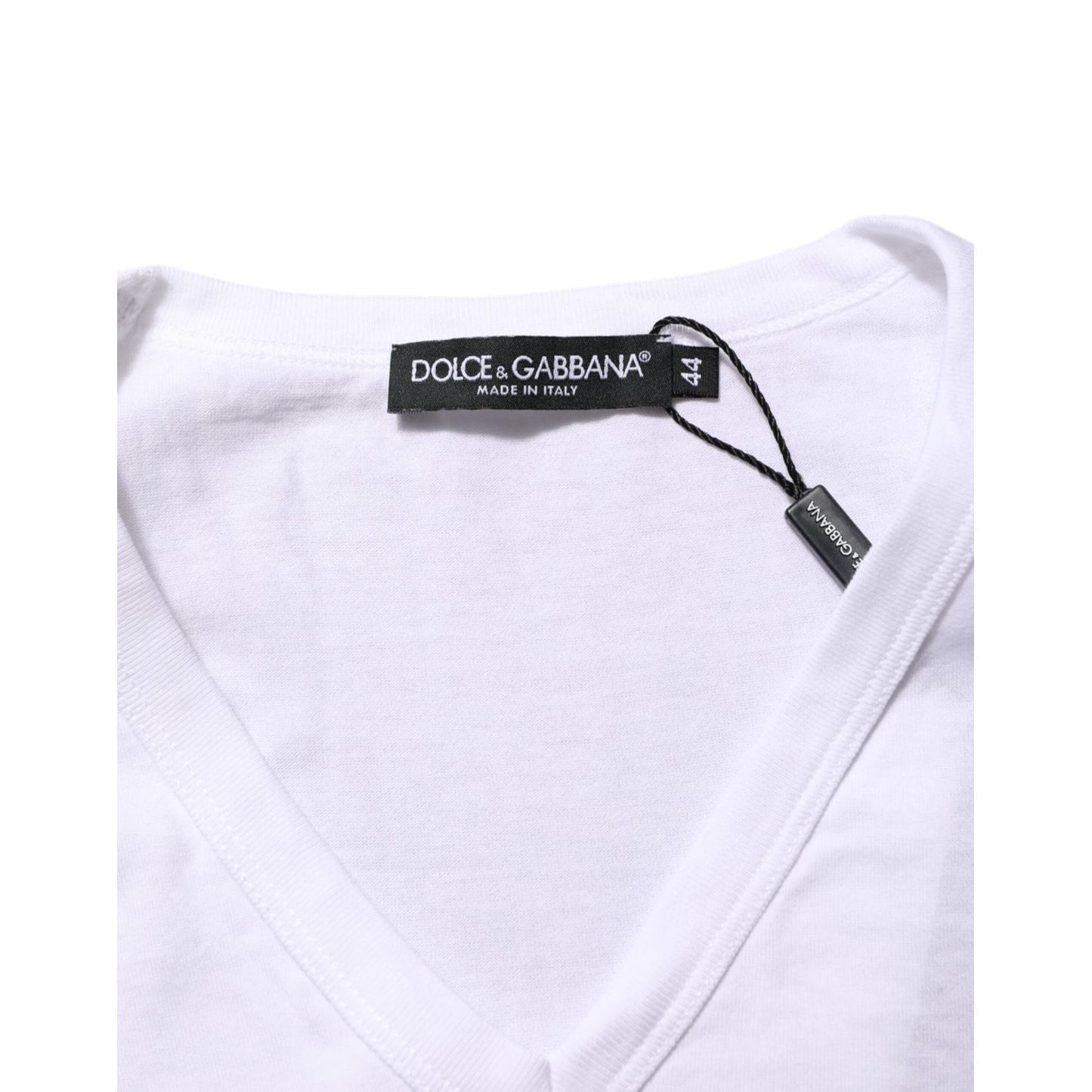 Dolce & Gabbana White Cotton V-Neck Short Sleeves T-shirt