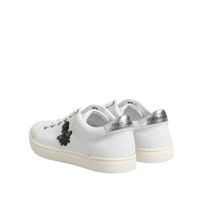 Dolce & Gabbana White Crown Bee Leather Low Top Sneakers Shoes back view showing logo details.