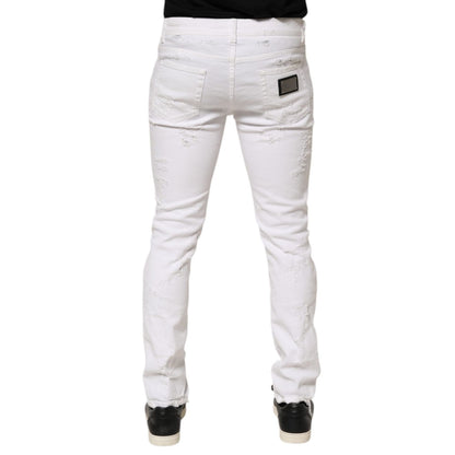 Dolce & Gabbana White Distressed Ripped Denim Trouser Jeans