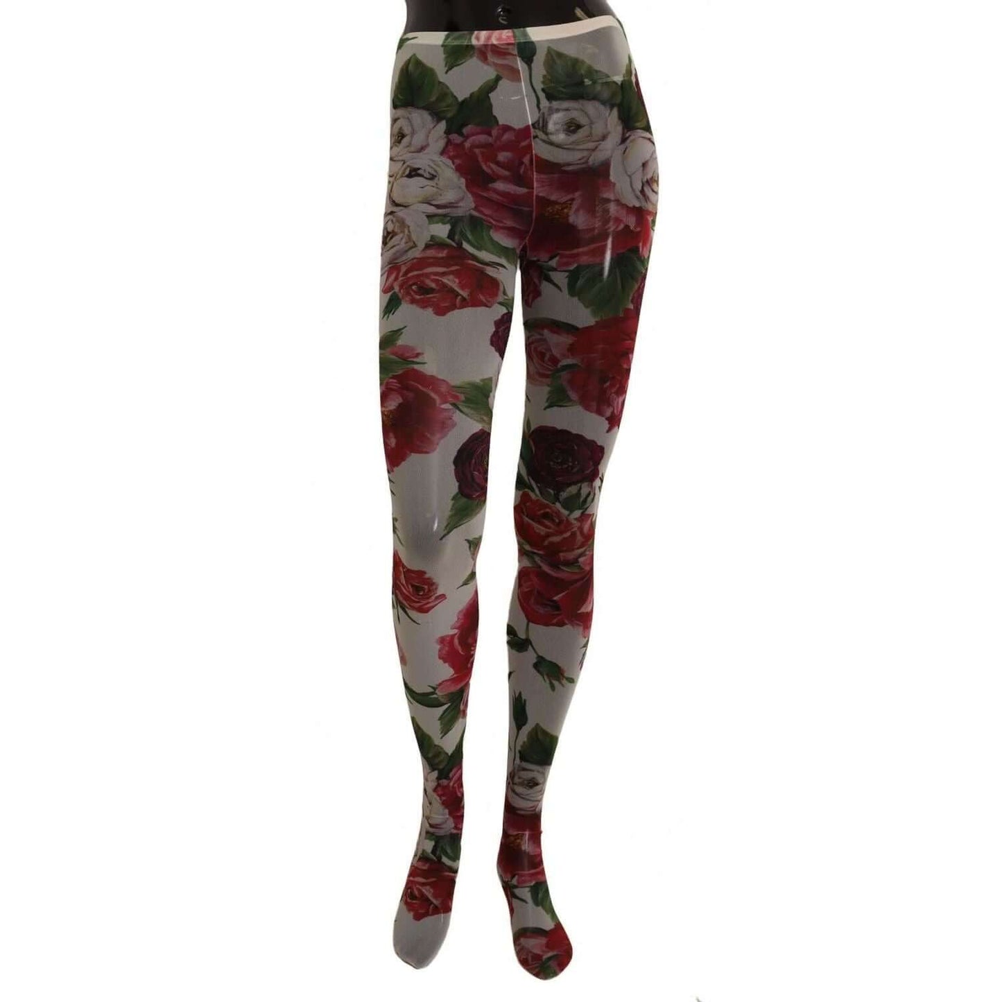 Dolce & Gabbana White Floral Print Tights Nylon Stockings