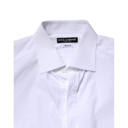 Dolce & Gabbana White GOLD Cotton Long Sleeves Formal Shirt with classic neck and button closure, made in Italy.