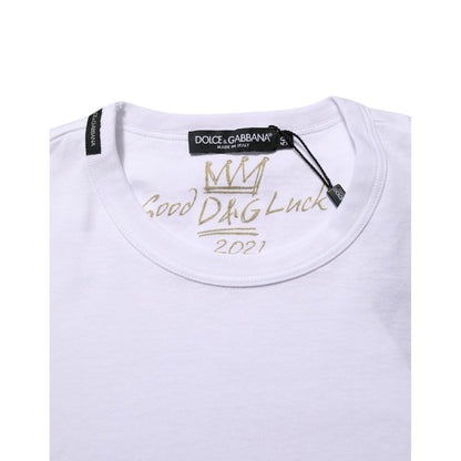 Dolce & Gabbana White Goodluck 2021 Cotton Crew Neck T-shirt