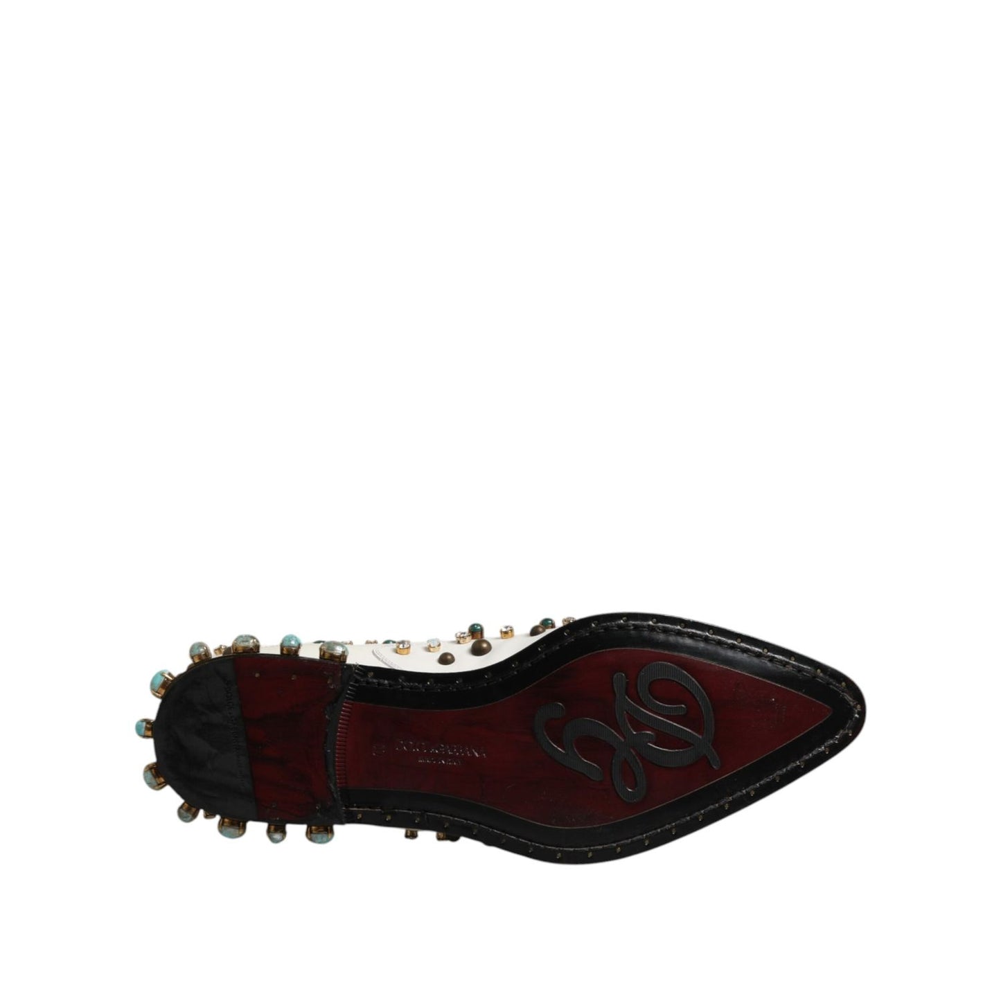 Dolce & Gabbana White Leather Crystals Embellished Derby Shoes