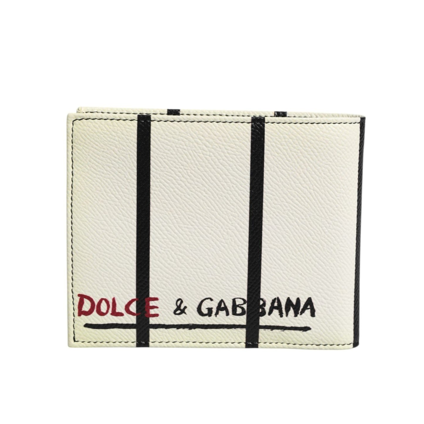 Dolce & Gabbana White Leather DG Crown Royals Bifold Card Holder Wallet