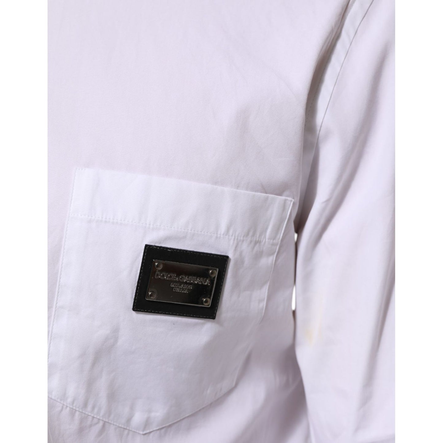 Dolce & Gabbana White Logo Plaque Collared Formal Dress Shirt