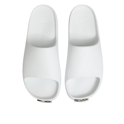 Dolce & Gabbana White Logo Slides Sandals Men Beachwear Shoes