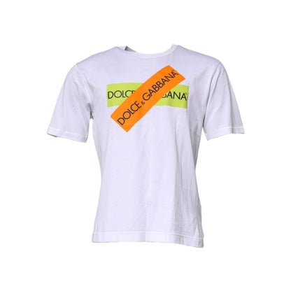 Dolce & Gabbana White Logo Tape Cotton Crew Neck T-shirt front view displaying logo print
