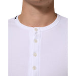 Dolce & Gabbana White Long Sleeves Button Closure T-shirt with button-up neckline and logo detail, front view.