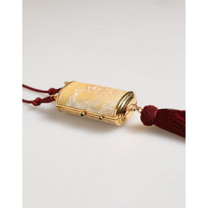 Dolce & Gabbana White Resin Gold Metal Crossbody Mini Purse Tassel Bag