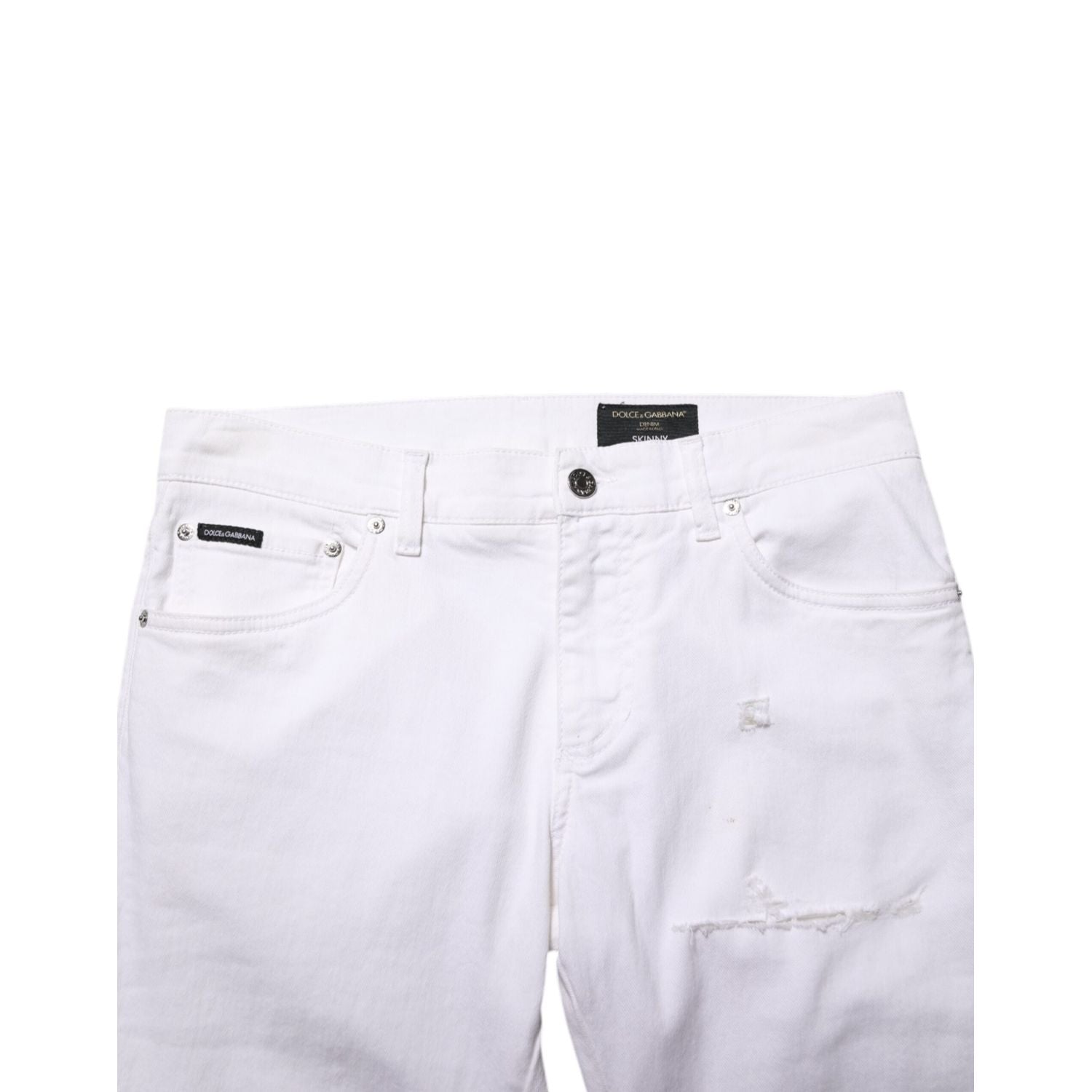 Dolce & Gabbana White Ripped Cotton Skinny Men Denim Jeans