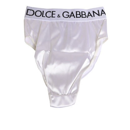 Dolce & Gabbana White Satin High-Waist Brief Logo Women Underwear