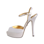 Dolce & Gabbana White Satin Platform Heels Sandals Shoes
