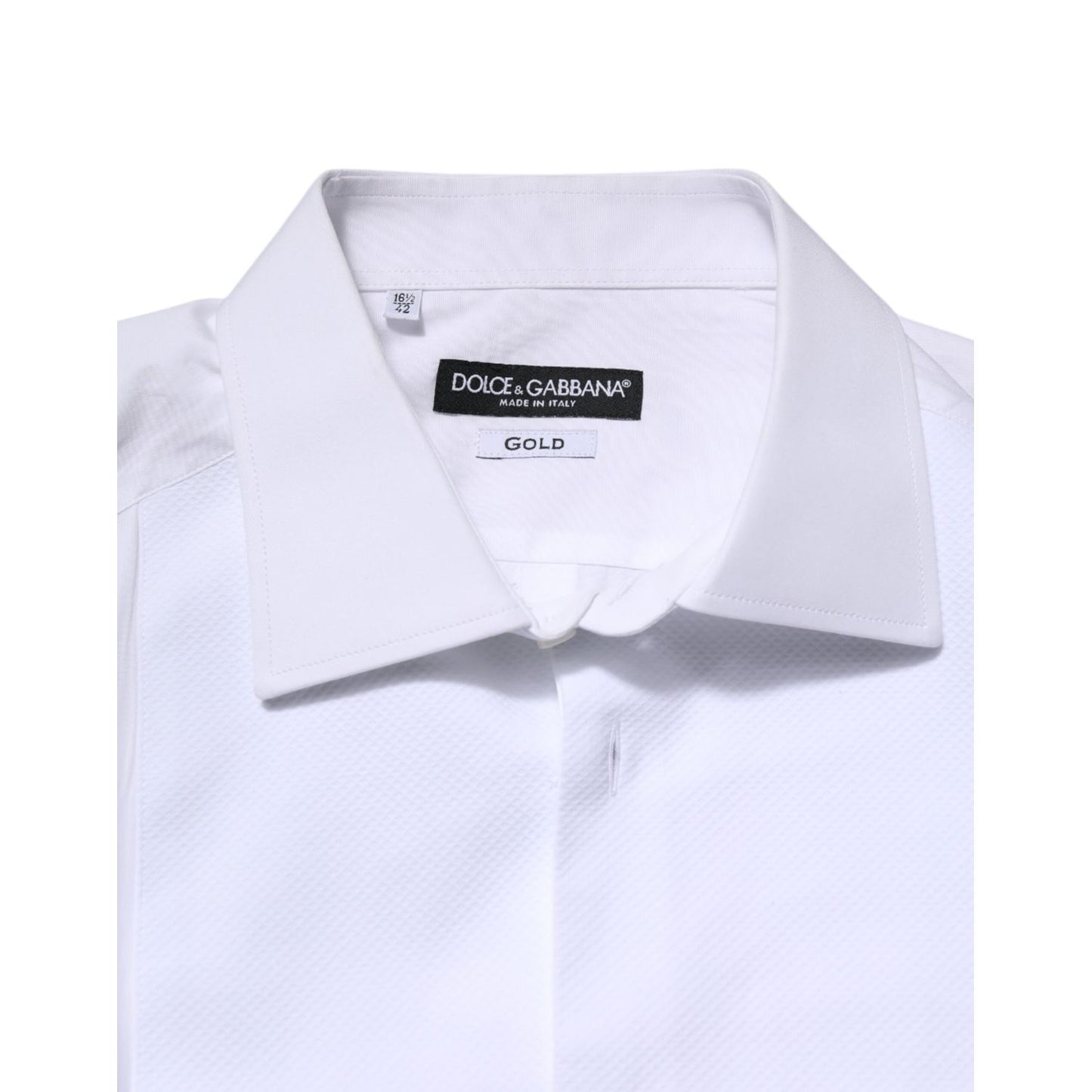 Dolce & Gabbana White Silk Bib Poplin GOLD Men Formal Shirt