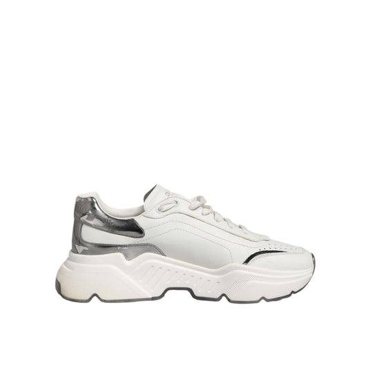 Dolce & Gabbana White Silver DAYMASTER Leather Men Sneakers Shoes with rubber sole and logo details