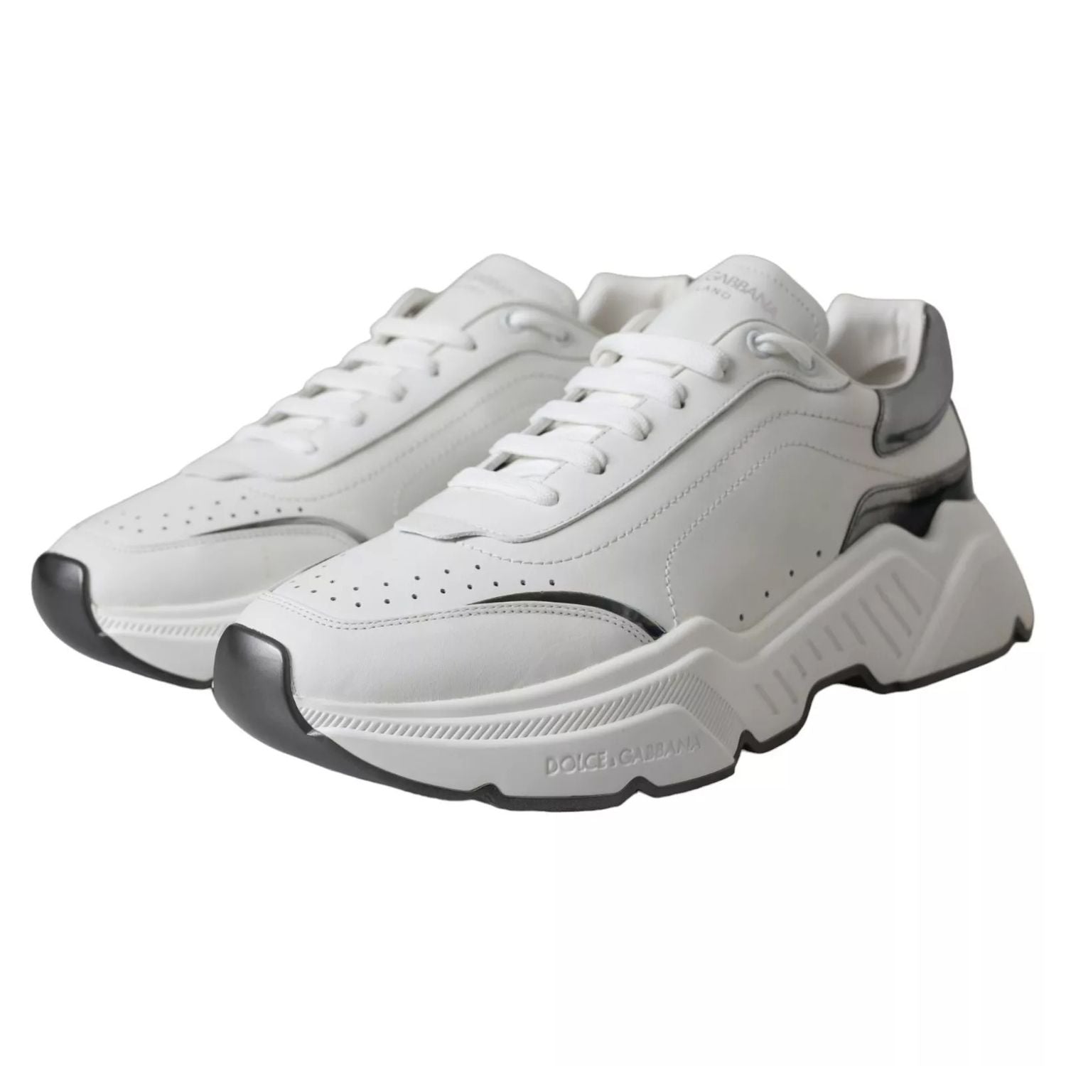 Dolce & Gabbana White Silver Leather Sport DAYMASTER Sneakers