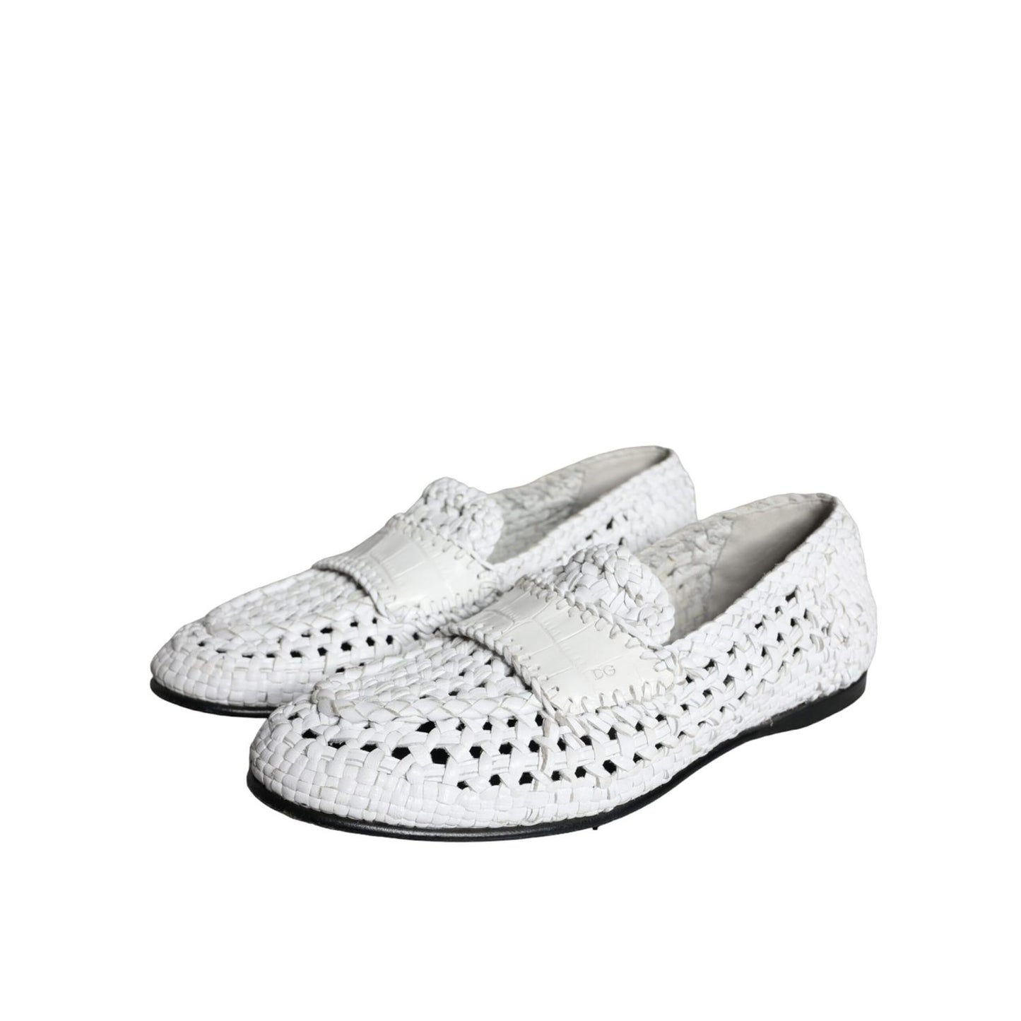 Dolce & Gabbana White Woven Leather Slip On Loafers Men Shoes, preowned but 100% authentic with tags, featuring exquisite craftsmanship.