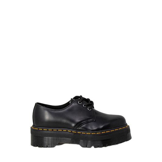 Dr. Martens Black Leather Lace-Up Boots with thick sole, made from 100% high-quality leather for durability and style.