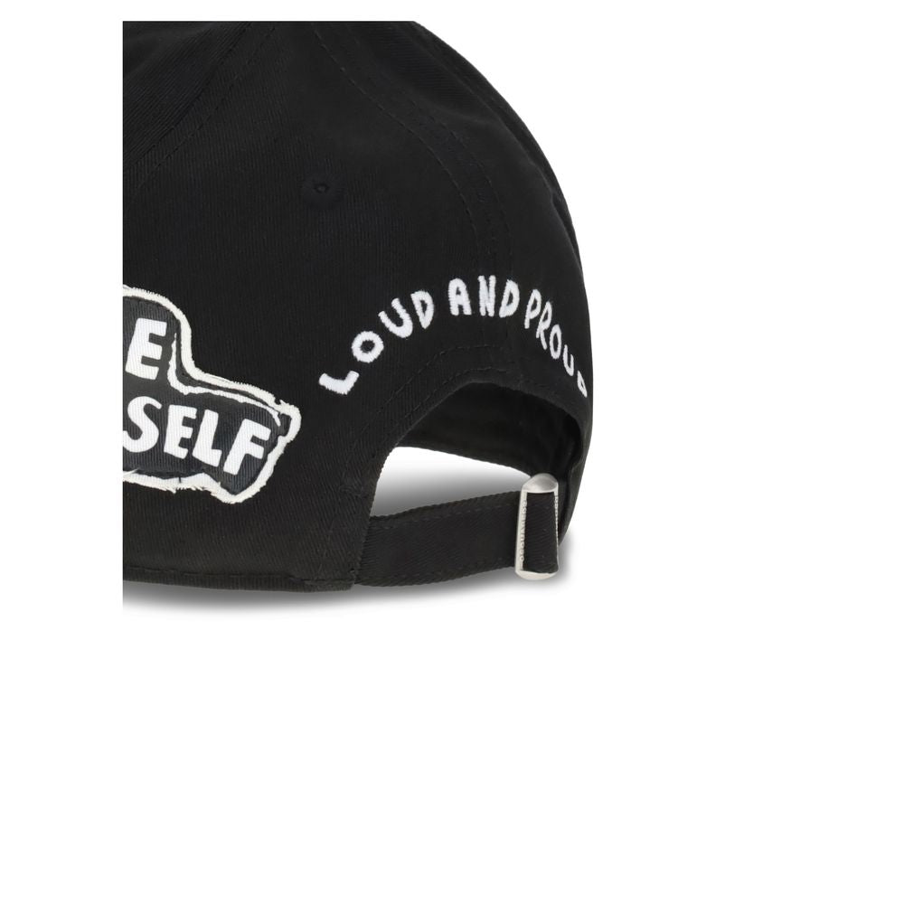 Back view of the Dsquared² Black Cotton Cap (Baseball Hat) featuring side lettering and adjustable strap for a customized fit.