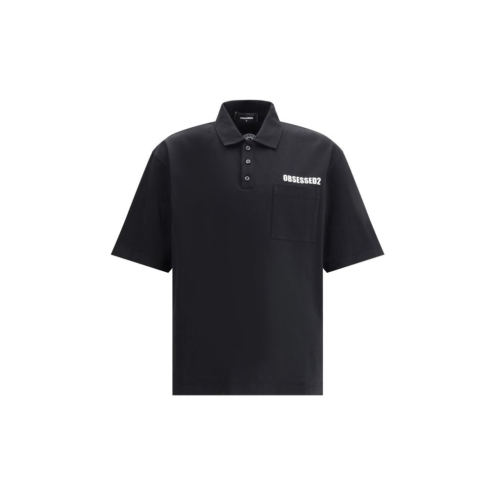 Dsquared² Black Cotton Polo Shirt with patch pocket and contrasting logo, featuring classic collar and three-button closure, AW25 season.
