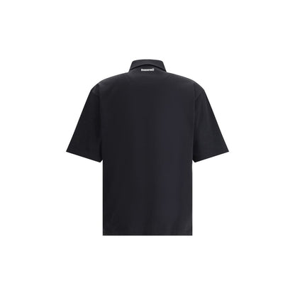 Back view of Dsquared² Black Cotton Polo Shirt with classic collar and signature embellishment, showcasing the elegant design.