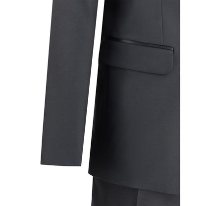 Close-up of Dsquared² Black Fleece Wool Two-Piece Suit showing blazer pocket and sleeve details.