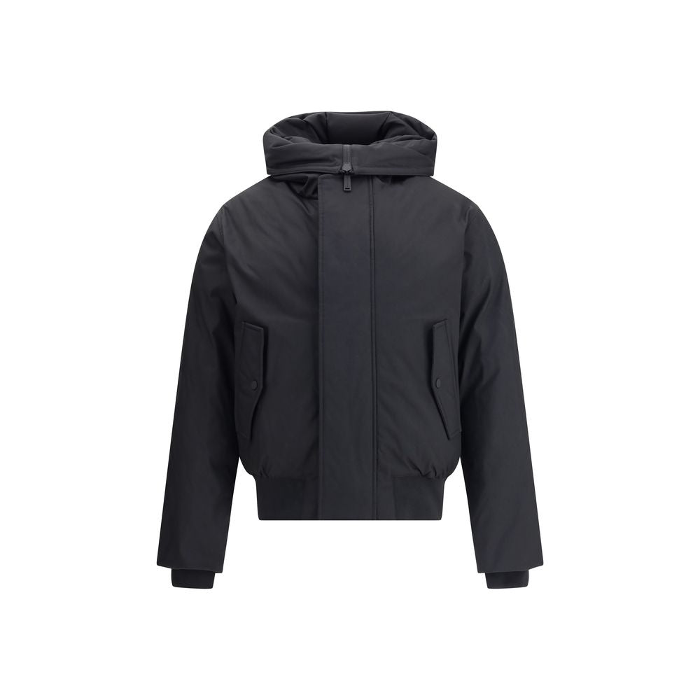 Dsquared² Black Polyester Bomber, urban design with hood and concealed zipper, ribbed hem, two front pockets, AW25 season.