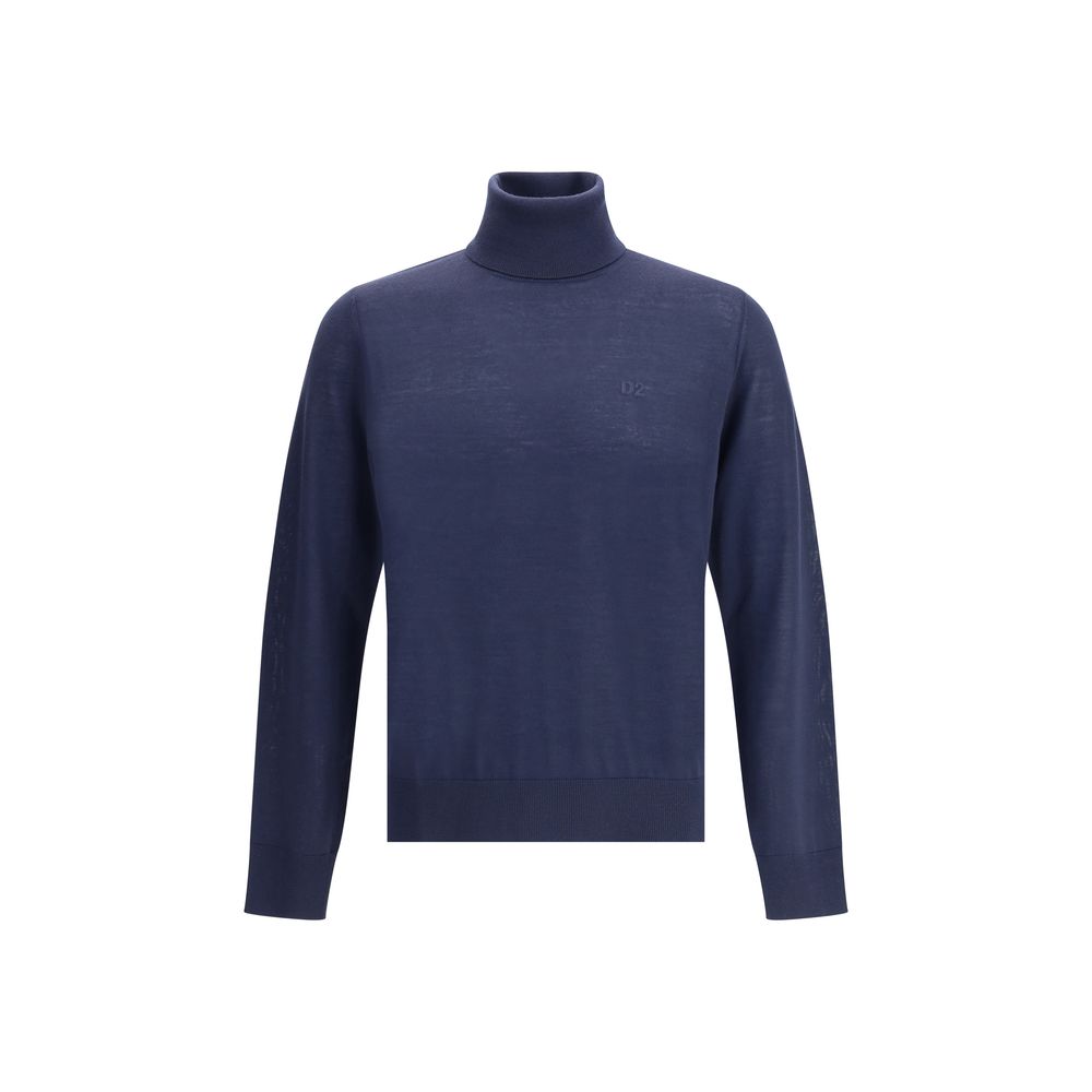 Dsquared² Blue Fleece Wool Turtleneck
