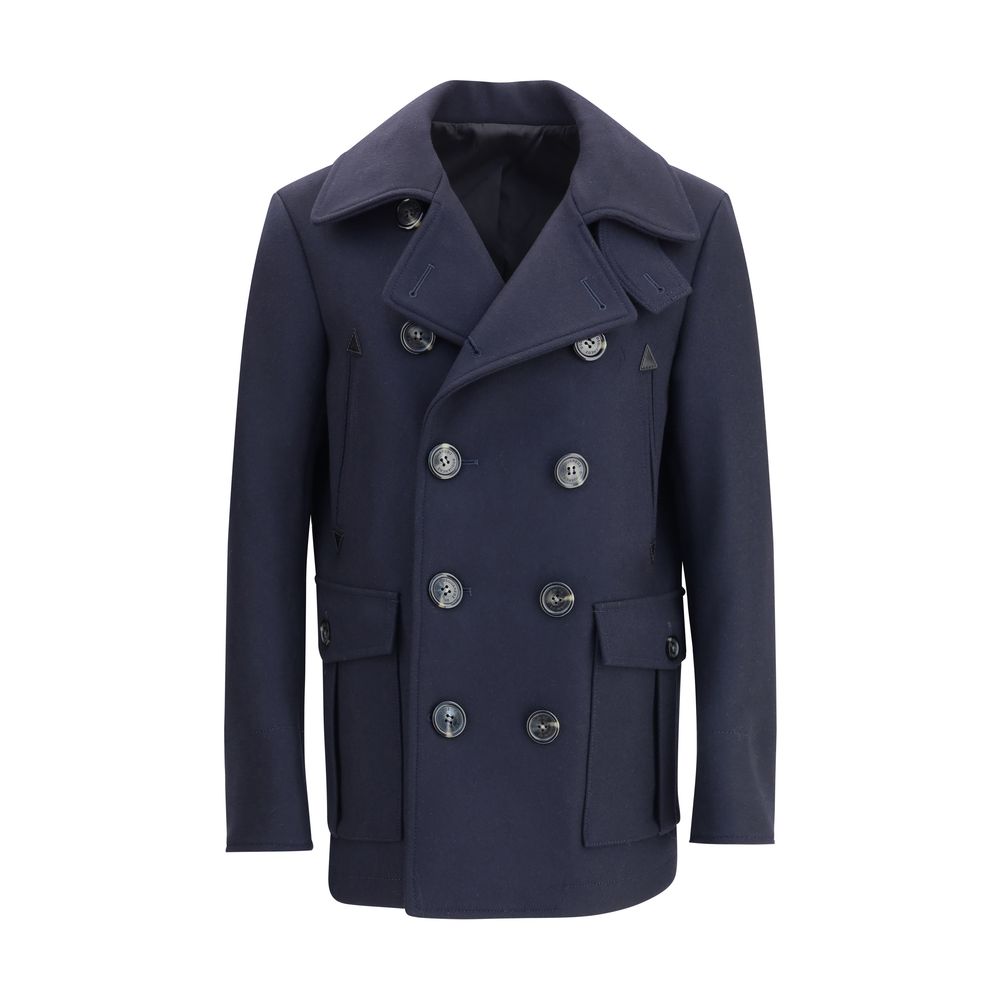 Dsquared² Blue Wool Coat with double-breasted buttons and side pockets, ideal for winter fashion.