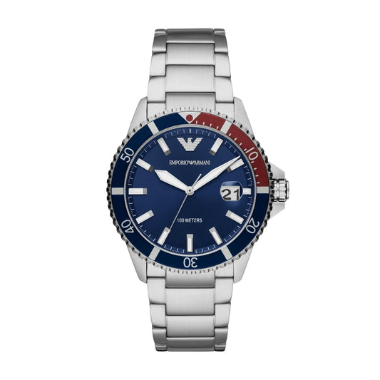 EMPORIO ARMANI MOD. AR11339 gent wristwatch with stainless steel case and bracelet, blue dial, quartz movement, water resistant 10 ATM.