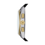 Side view of EMPORIO ARMANI MOD. AR11498 showcasing stainless steel case and leather strap