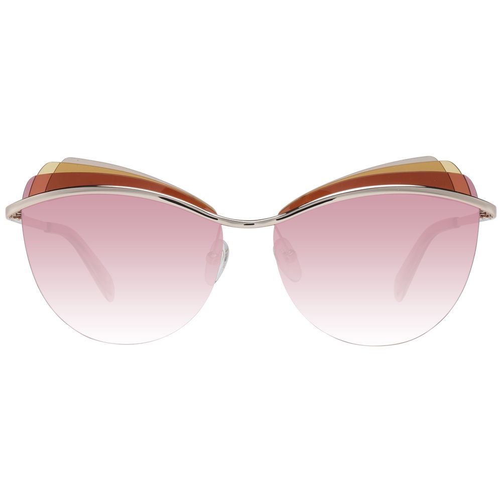 Emilio Pucci Gold Metal & Plastic Sunglasses with gradient rose lenses, cat eye style, 100% UVA protection, rimless design, size 59-14-140.