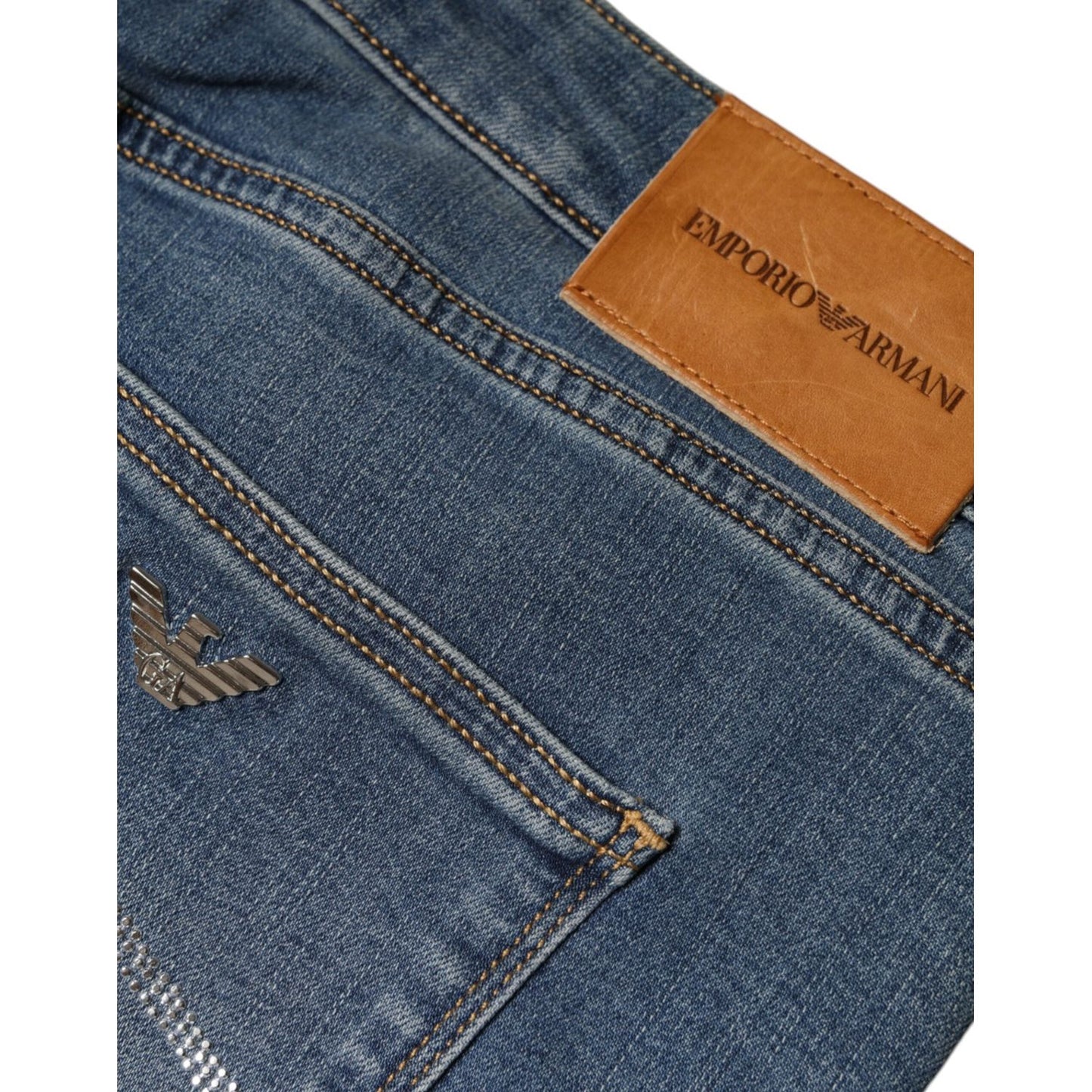 Emporio Armani Blue Washed High Waisted Skinny Women Denim Jeans PAN74323-34
