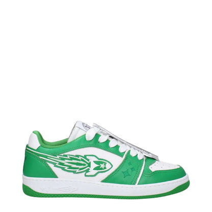 Enterprise Japan Green Leather Low Top Sneakers with logo, lace-up closure, rubber sole, round toe, white accents, style BG3001P0102S3125.