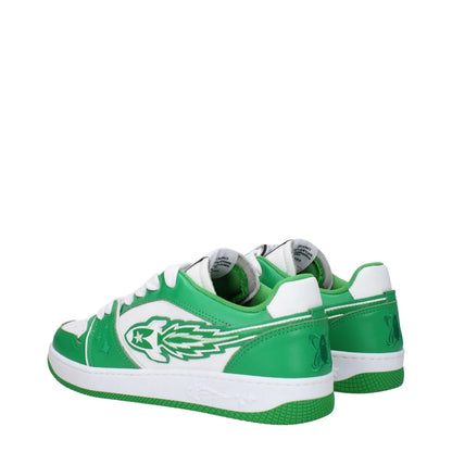Enterprise Japan Green Leather Low Top Sneakers with rubber sole and lace-up closure, featuring front logo and white accents.