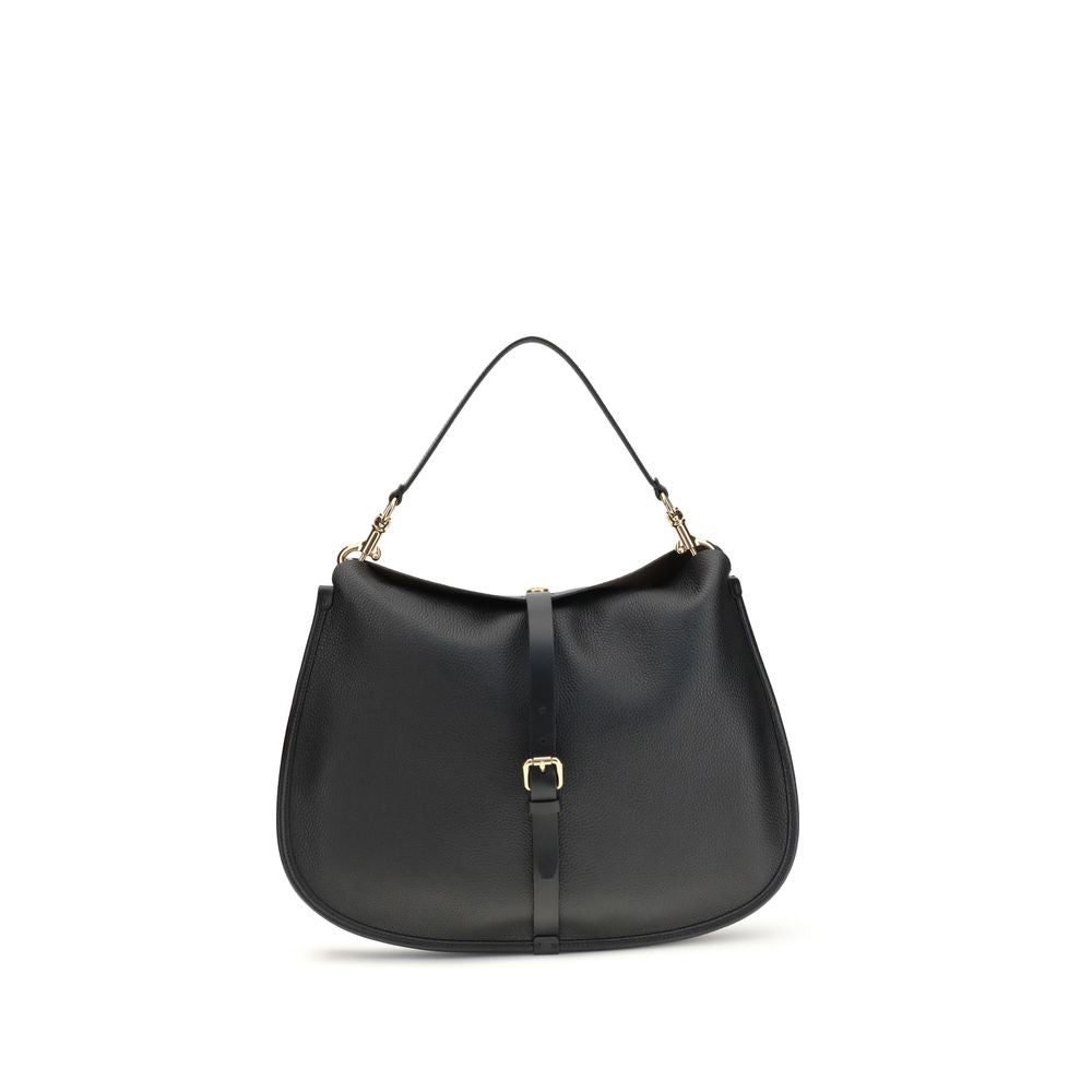 Etro Black Calf Leather Bos Taurus Shoulder Bag with removable handle and magnetic closure.