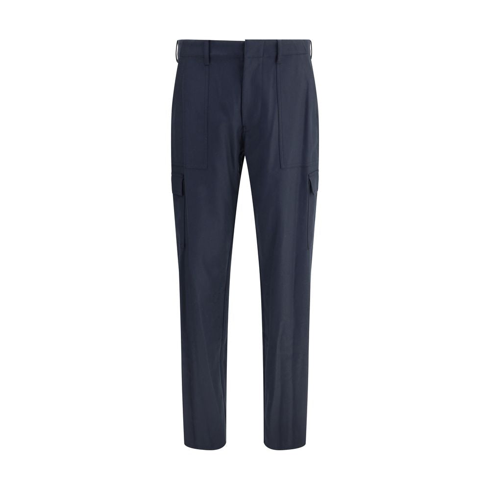 Etro Blue Wool Cargo Pants with side and patch pockets showcase elegant flannel design, perfect for AW25 regular fit.