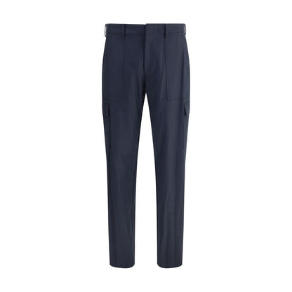 Etro Blue Wool Cargo Pants with side and patch pockets showcase elegant flannel design, perfect for AW25 regular fit.