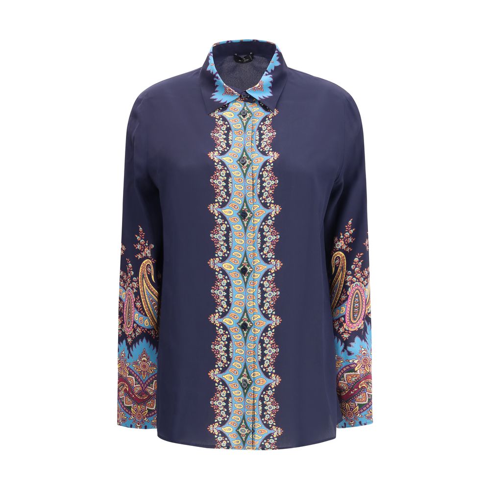 Etro Multicolor Silk Pattern Shirt with floral Paisley print, featuring classic collar and button closure, 100% silk crepe de Chine.